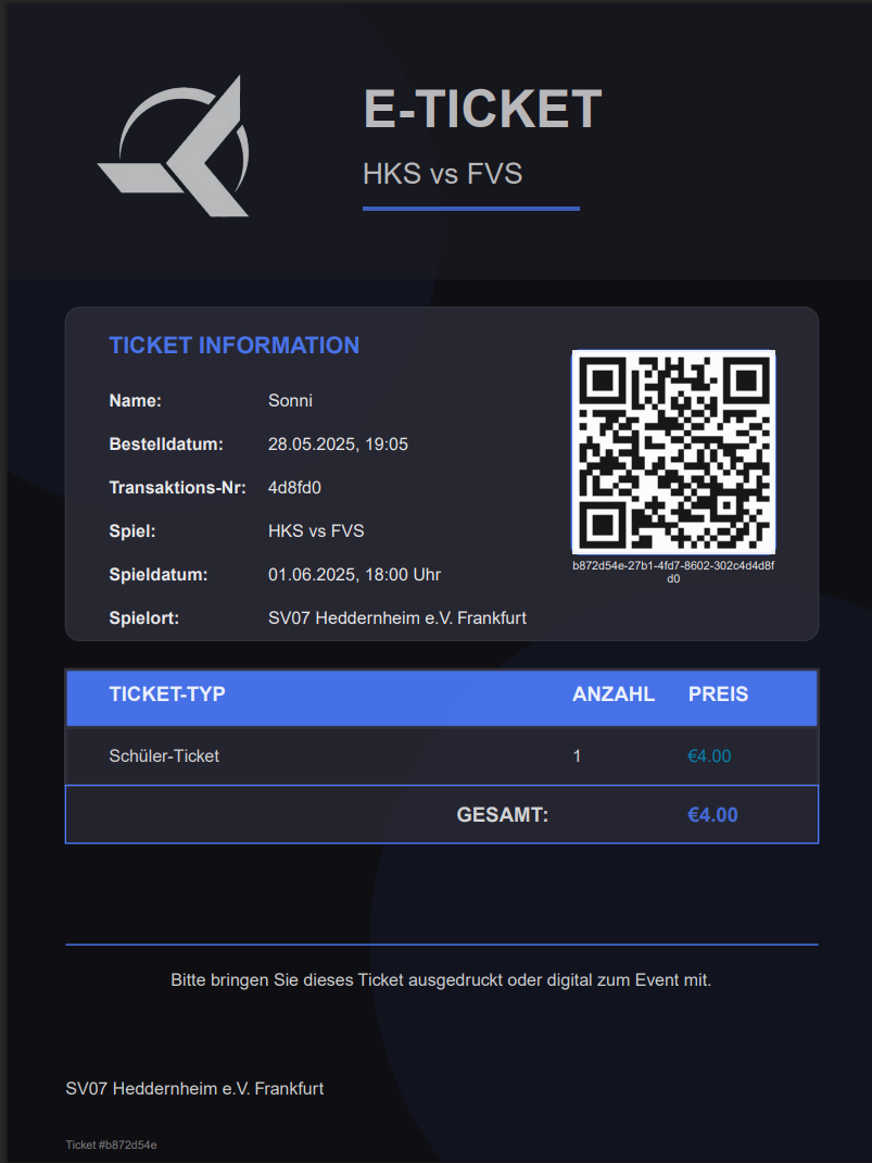 Screenshot of an e-ticket received via email